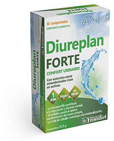 Diureplan Forte - Complemento con Zarzaparrilla, Epilobio y Cola de Caballo - 30 Comprimidos - Ideal para Prevenir la Acumulación de Líquidos - Ayuda a Mejorar tu Salud Urinaria y Digestiva.
