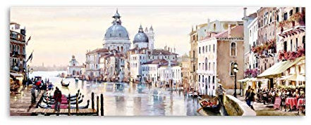 STYLER Leinwandbild Venedig Kathedrale Wasserfarben 60 x 150 cm I Wandbild Bild romantisch Venice I Wohnzimmer Esszimmer Küche Schlafzimmer Leinwand I Gondeln Markusplatz Markusdom Italien