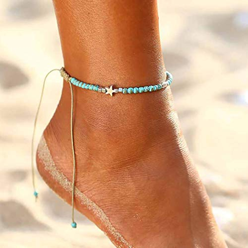 Zoestar Boho-Fußkettchen, Türkis, Stern, Fußkettchen, Kette, Perlen, Fußschmuck für Damen und Mädchen