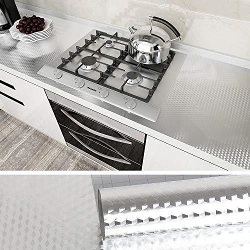 VEELIKE Papel Pintado Aluminio Autoadhesivo para Cocina - Vinilo Efecto Acero Inoxidable Impermeable a Prueba de Aceite - para Muebles y Proyectos de Bricolaje 40cm x 600cm
