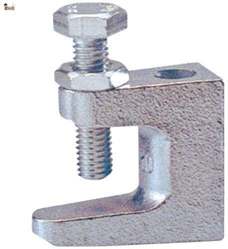 BricoLoco Mordaza viga abrazadera. Brida fijación colgante en vigas o perfiles metálicos. Montaje de varilla mediante agujero pasante. Con tornillo y tuerca 8.8. (25, Agujero D-9)
