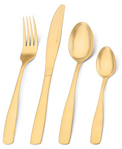 Matte Gold Cutlery Set, Bettlife Tableware Set Stainless Steel Flatware Silverware Set with Knife and Fork Set, Service for 8, Dishwasher Safe, Easy Clean & Hold (Matt Gold, 32 P)