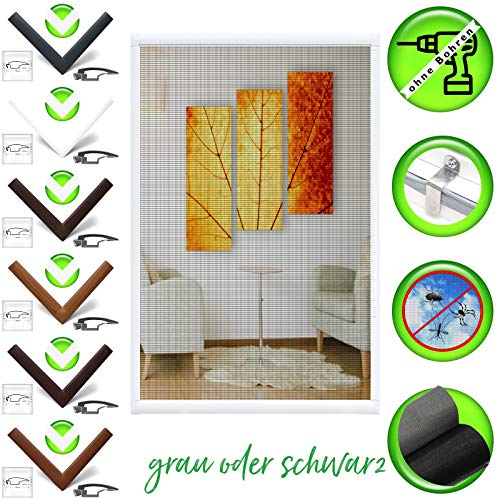 Horivert Insektenschutz Moskitonetzrahmen aus Aluminium Mahagoni wetterfestes Fliegengitter ohne Bohren und Schrauben als Selbstbausatz Mückenschutz für Fenster Mückennetz 110x130cm