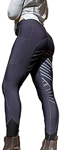 Turner Equestrian Ladies Silicone Grip Soft Horse Riding/Gym/Yoga Leggings Tights Breeches Equine (Grey, Medium UK 10-12)