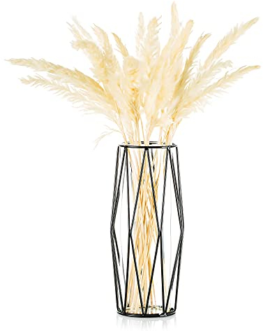Glasblumenvase Mit Geometrischem Metallregalständer, Kristallklarem Terrarienpflanzgefäß, Knospenglasvasen Für Blumen Hydroponics Plant, Herzstück Für Die Hochzeit Im Home Office, Schwarz, 27 cm Höhe