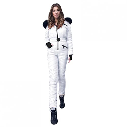 Schneeanzug Damen Einteiliger - Skioverall Warme Winter Hoodie Skisuit Schnee SkianzüGe Langer Jumpsuit Overall Outdoor Softshellhose Sports Ski-Anzug Schnee Skifahren Snowboard