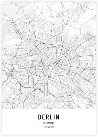 Petra Pan Städteposter Berlin in schwarz-weiß · Wandbild mit Stadtplan · DIN A2 (42x59,4cm) · als Deko oder Geschenkidee · Var. C
