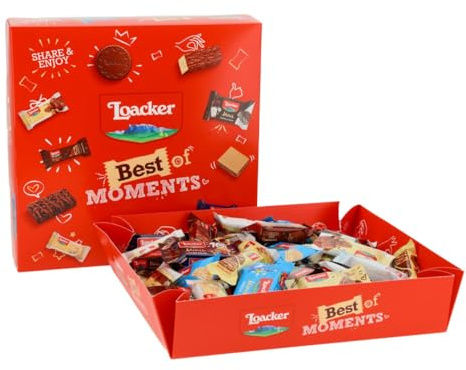 Loacker The Best of 600g, Edizione 2025, Confezione Regalo 100% Nocciole Italiane in un Mix di Bontà a Base di Cioccolato al Latte, Fondente e Bianco, Party Box per Merenda, Snack e feste, 67 pezzi