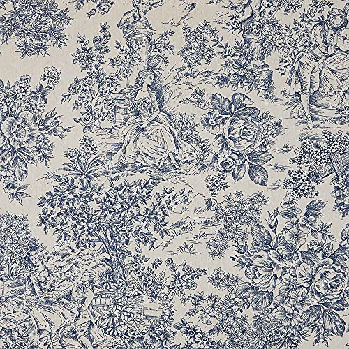 Kt KILOtela - Canvas Dekostoff, Home-Accessoires, Tischdecken, Kissen, Polsterung, Vorhänge, Taschen, 280 cm Breite, Meterware ab 0,5 m, Preis Gilt für 0,5 m, Romantisch, Toile de Jouy, Blau, Ecru