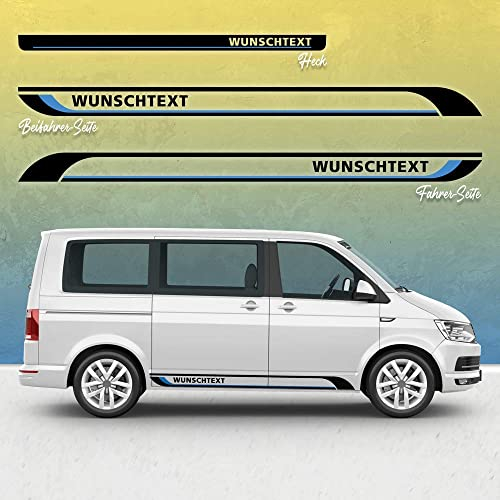 Auto-Dress Seitenstreifen Aufkleber Set/Dekor passend für Volks-Wagen T5 & T6 Bus - Motiv: WUNSCHTEXT (161 Grass, Kurzer Radstand)