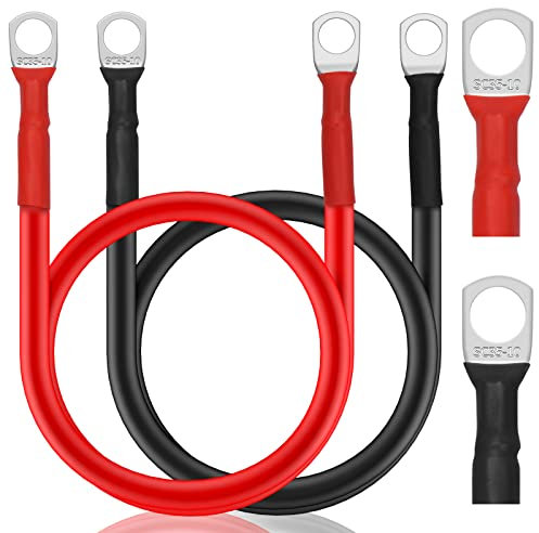 Elecoutek 2 Pcs 100cm 12v Battery Leads 2 AWG 35mm Red and Black Battery Inverter Cables with M10 Terminals Copper Jump Leads for Car, Truck, Motorcycle, Solar, Marine