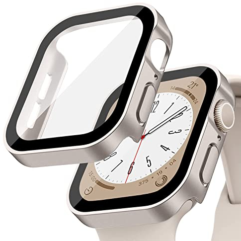 EIHAIHIS Hard PC Wasserdichte Hülle Kompatibel für Apple Watch 40mm, Eingebauter Displayschutz aus Gehärtetem Glas, HD Full Cover Protective Bumper für iWatch Series 6 5 4 SE, Mattes Sternenlicht 40mm