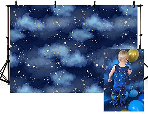 MEHOFOND 8x6ft Dark Blue Sky Cloud Photo Studio Backdrop Props Boy Birthday Prince Baby Shower Gold Star Party Decorations Twinkle Twinkle Little Stars Photography Background Banner