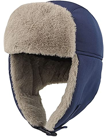 Sleeping forest Wintermütze mit Ohrenklappen Ushanka für Jungen Russische Mütze Warm Bärenfellmütze Kinder Pelzmütze Pilotenmütze Russen Mütze Wasserdicht Fliegermütze Outdoor-Aktivitäten Blau