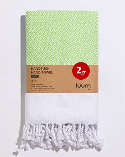Luum® 2er Hamam Handtücher Set, Sport Handtuch Set, Turkish Towel Set, Haar Handtuch Set, 100% ringgesponnene Baumwolle, schnelltrocknend, fusselfrei, Grün, 45x95, Geschenkset