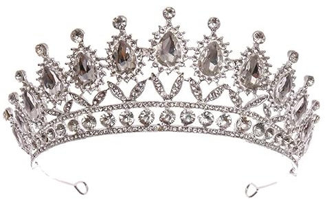 Krone Hochzeit Diadem,Kristall Strass Stirnband für Damen Mädchen Tiara Krone für Frauen Braut Kronprinzessin Stirnband Tortenaufsatz Geschenk Festzug Haarband Festzug Halloween Kostüm Party,Silber