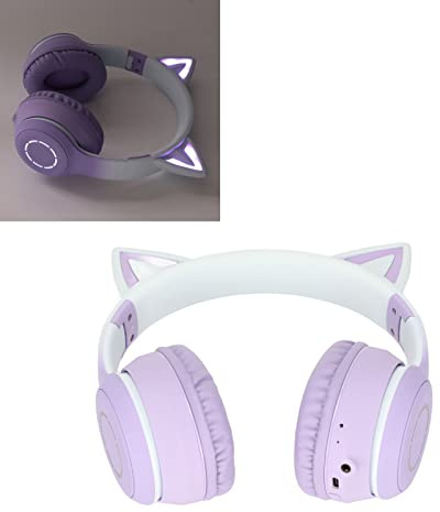 Dioche Faltbare Kopfhörer Lila Katzenohr Bluetooth-Kopfhörer Abs Katzenohr Bluetooth Gaming-Kopfhörer Drahtloses Faltbares Musik-Headset mit LED-Licht Abnehmbares Mikrofon 3,5-mm-Kabel (Lila)