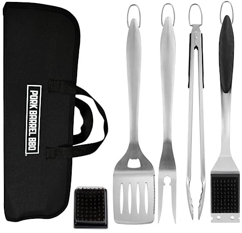 Pork Barrel BBQ Tool Set Grill Kit - Premium Stainless Steel BBQ Grill Accessories, Grilling Tools & BBQ Accessories for Outdoor Grill - Perfect BBQ Tools and Grilling Gifts for Men PT
