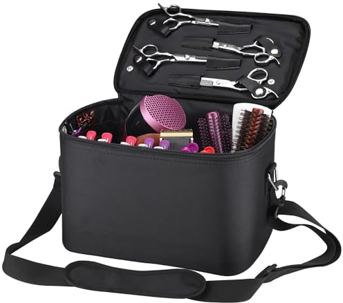 Noverlife Große Kapazität Friseur Tragekoffer mit Schultergurt, Salon Haar Schneiden Schere Box Durable Friseur Werkzeug Aufbewahrungstasche Haar Styling Make-up Haustier Grooming Organizer