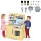 Aufun Spielzeugküche Holz, Holzküche mit Küchengeräten inkl. 14 Spielzeug Nahrungs- und Kochgeschirr Zubehör, Spielzeug für Kinder ab 3 Jahren, 59.5 x 29.5 x 92 cm