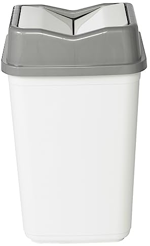 URBNLIVING 10L/20L/30L/50L Plastic Waste Management Recycling Bin Trash Can Dustbin with Butterfly Lid for Office, Kitchen and Bathroom (50L Grey/White)
