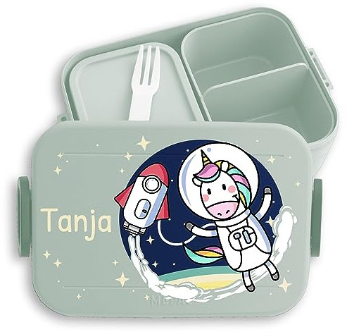 Kinder Bento Box Midi für Mepal Bentobox - Einhörner - Brotbox Weltraum Einhorn Lunchbox Unicorn Astronaut I - 900 ml - Sage Grün - brotdose space jausenbox mädchen schule einhörnern