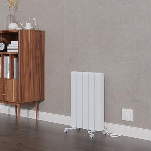 Warmehaus 1000W Electric Ceramic Core Radiator with Smart WIFI Connection, 4 Fins Portable Electric Heater, 7-Day Timer Function, LCD Display, Energy Efficient Free Standing or Wall Mounted