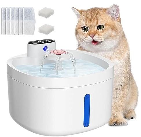 HAZARA Distributeur Eau pour Chat, 3l,Alimenté par Batterie sans Fil, Distributeur Deau Chat Capteur Intelligent,Filtre à 5 Niveaux, Cat Water Fountain, Adapté Aux Petits Animaux
