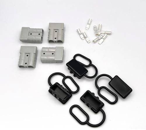 Offgridtec 4er-Pack Anderson Stecker mit Staubschutzkappe für 6AWG Kabel, Anderson SB50 Kompatibel, Sichere Kontaktstifte, Robuster Kunststoff 50A 600V Stecker für Solarmodule & Ladesysteme (Grau)