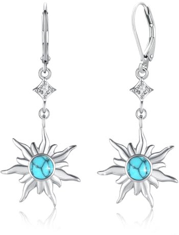 REDSUN Sonne Hängend Ohrringe 925 Sterling Silver Türkis Ohrringe Sonne Ohrringe Hypoallergen Ohrringe Schmuck Geschenk für Mädchen Damen
