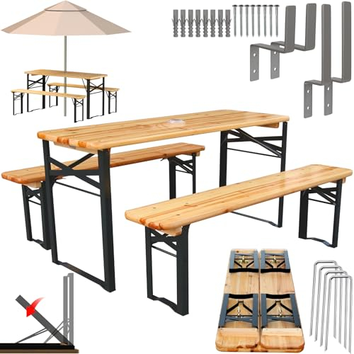 holz4home® Kinder Festzeltgarnitur 3-teilig aus Holz Klappbar I Kleine Sitzgarnitur Tisch + 2 Bänke I Bierzeltgarnitur Wandhalterung I Gartengarnitur Partygarnitur Kinder