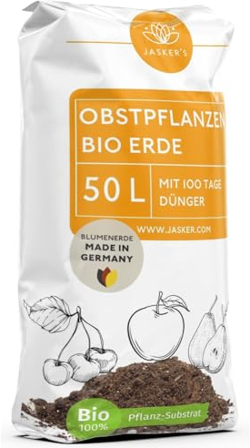 Bio Erde für Obstpflanzen & Obsterde 50 L - Pflanzerde mit 30% weniger Torf - Universalerde - Obst Erde - Erde für Apfelbaum, Kirschen und andere Obstbäume - Erde Garten