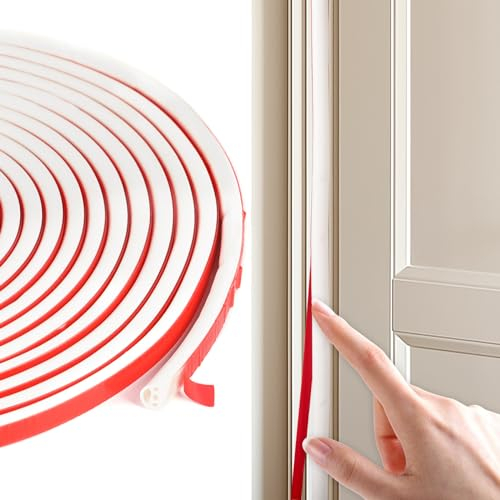 Funnytek Silikagel Türdichtung Fensterdichtung Tür Dichtung Türrahmen Gummidichtung Wasserdicht Dichtband für Türen,Haustür Türdichtungen Dichtungsgummi Abdichtungsband (4 Löcher-Weiß,6M)