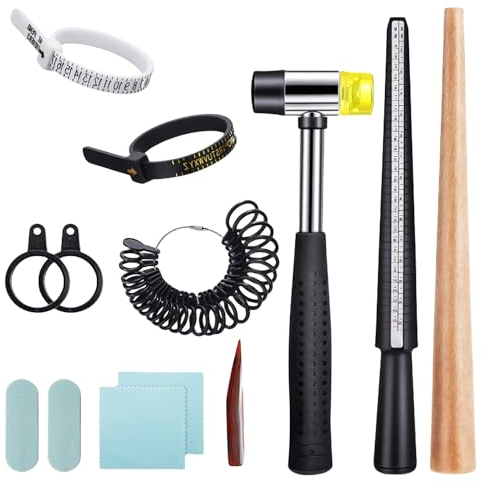 TOATELU 11 pezzi strumento di misurazione dell'anello: set per la produzione di anelli, misuratore dell'anello, set per misurare la produzione di gioielli, plastica, tessuto, agata, gomma