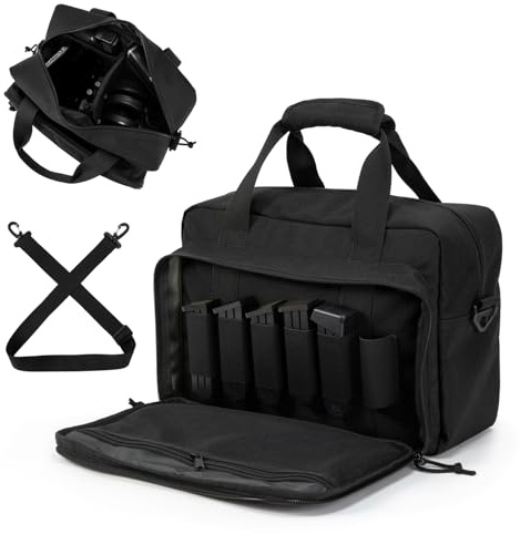 PROFOCUS Small Range Bag For 2 Pistols Gun Range Bags For Handguns And Ammo Dual Pistol Handgun Revolver Hunting Bag Gun Carrying Case/Lockable Zippers