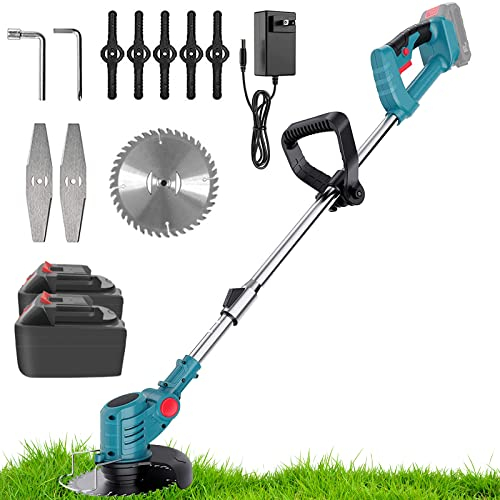 Suuim Weed Wacker Débroussailleuse électrique sans Fil 24 V 2 Ah alimentée par Batterie sans Fil avec 2 Batteries Li-ION et 3 Types de Lames légères pour pelouse