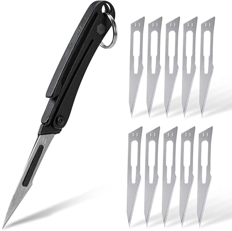 KeyUnity KK07BK Mini coltello bisturi in titanio con lame sostituibili n. 11, coltello pieghevole multiuso EDC, per caccia all'aperto, campeggio, pesca, escursionismo