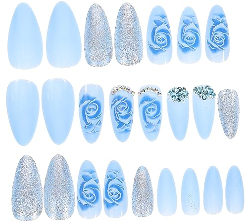 Ipetboom Falsche Nagelspitzen 24 Stk Falsche Nägel Drücken Auf Künstliche Nägel Im Rosendesign Bimsstein Für Fingernägel Drücken Sie Auf Nägel Für Abs + Gelkleber + Metall Maniküre Sarg