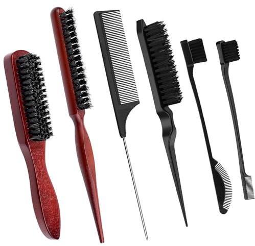 WUSANNA 5 Stück Sleek Bun, Zopf- und Haarbürste Für Welliges Trockenes Haar, Augenbrauenkamm Mit Wellenform Für Damen, Herren Und Kinder