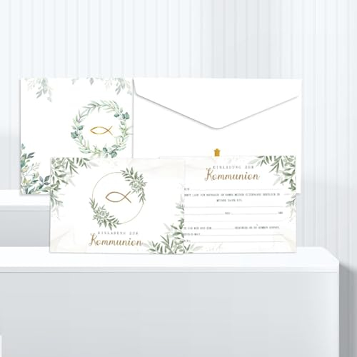 Nytlivet 12x Einladungskarten Kommunion,mit 12x Umschlägen Einladungskarten,Einladungskarten Konfirmation,Erstkommunion Taufe Einladung für Jungen Mädchen