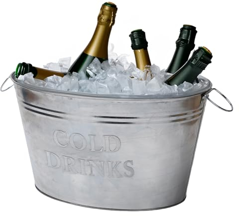 Daniel James Galvanised Steel Drinks Bucket - Metal Beverage Tub with Carry Handles - Large Ice Bucket for Indoor Outdoor Garden Party - Drink Cooler for Cans, Champagne, Wine & Beer Bottles - Silver