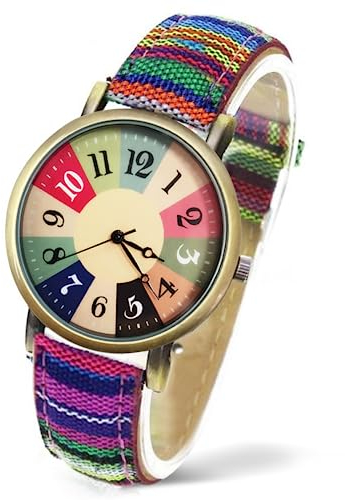 Uhr Für Damen - Boho Uhren Mädchen, Analoge Quarz Hippie Damenarmbanduhr, Armband Aus PU-Leder Und Bunt Gewebt, Mode Als Geschenk (Blau)
