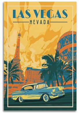 ZSZWHJ Vintage-Reiseposter, USA, Las Vegas, Poster, dekoratives Gemälde, Leinwand, Wandposter und Kunstdruck, modernes Familienschlafzimmer, Dekoration, Poster, 30 x 45 cm