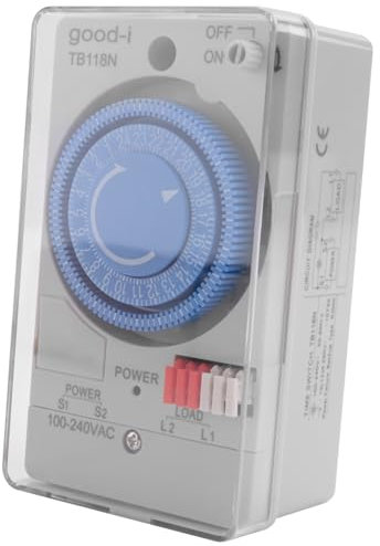 Vervmczn 100-240VAC 50-60Hz TB118N Interrupteur de Minuterie MéCanique sur Rail DIN éTanche avec Couvercle de Protection en Plastique Transparent Batterie