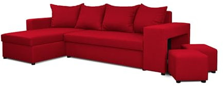 Generisch Möbel NAWSTOL - Ecksofa mit Schlaffunktion 205x130 cm - Eckcouch mit Bettkasten - Sofa Wohnlandschaft L Form (Linke oder RECHTE) (Rot, Ecksofa Links)