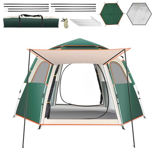 Camping Tent Large Tent 87 L 73 W 40 H with Instant Setup Outdoor Tent with 2 Doors,3 Windows,Removable Rainfly, Hexagonal Moisture-proof Pad and Carry Bag,4/6/8 Person Weatherproof Tent