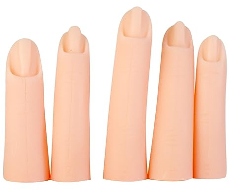 Modèles de Doigts D'entraînement en Silicone Kaki, Lot de 5 | Pratique du Nail Art Manucure, Réutilisables, Légers et Faciles à Transporter, pour Débutants et Salons