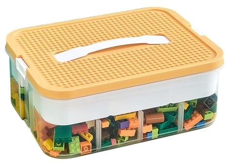 Monozoz Blocks Storage Organiser, Blocks Storage Container, 2-Layer Stackable Toy Box with Lid, Building Blocks Organiser, Creative Multifunctional Compartments, Storage Accessories for