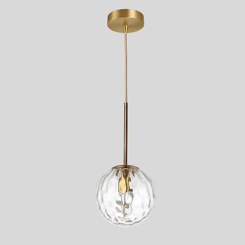 YFMYY 1-Licht-Kugel-Pendelleuchte für den Innenbereich, 5,9-Zoll-Hammerglas-Deckenbeleuchtungskörper, Moderne Hängelampe mit Gold-Finish für Kücheninsel über Waschbecken, Esszimmer, Schlafzimmer