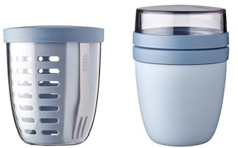 Mepal | Fruit Pack Ellipse | Fruitpot und Lunchpot | Ideal für Obst und Gemüse unterwegs | Obstbox mit Gabel & Sieb | Meal Prep Box mit Deckel | Nordic Blue